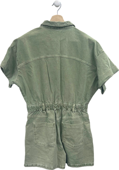 Zara Green Short Sleeve Denim playsuit UK L