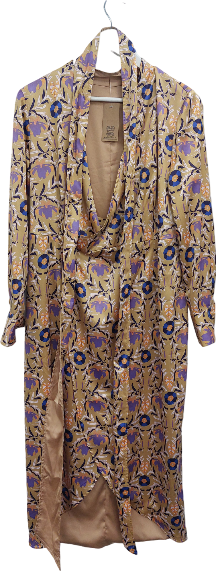 Never Fully Dressed Satin Botanical Pattern Tie Waist Dress UK M/L