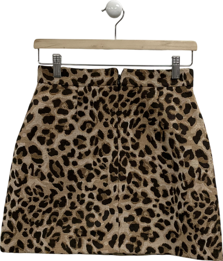 River Island Brown Leopard Print Structured Mini Skirt UK 6