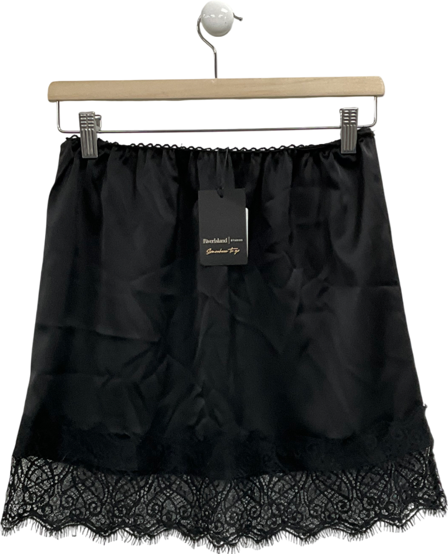 River Island Black Lace Trimmed Mini Skirt UK 8