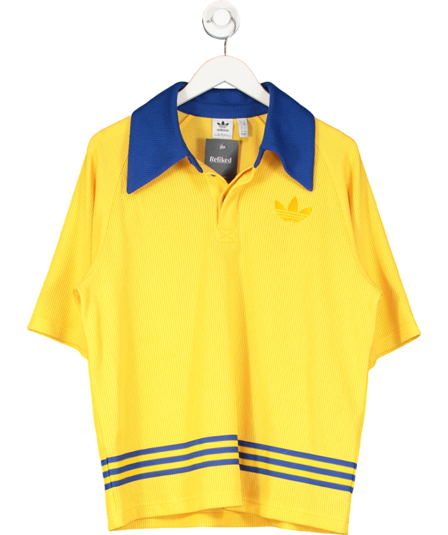 adidas Yellow Adicolor 70's Knit Polo Shirt UK 14