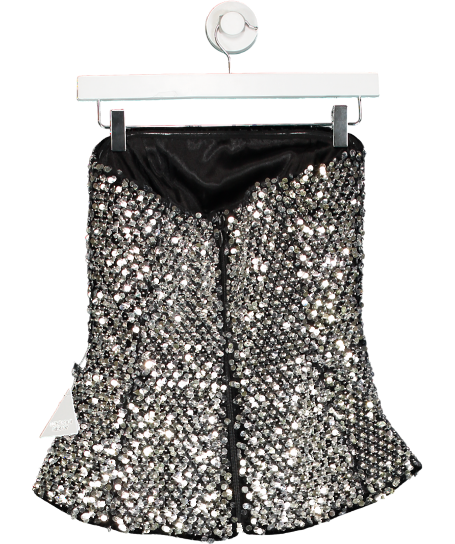 Nadine Merabi Metallic Paige Silver Bandeau Peplum Top UK S