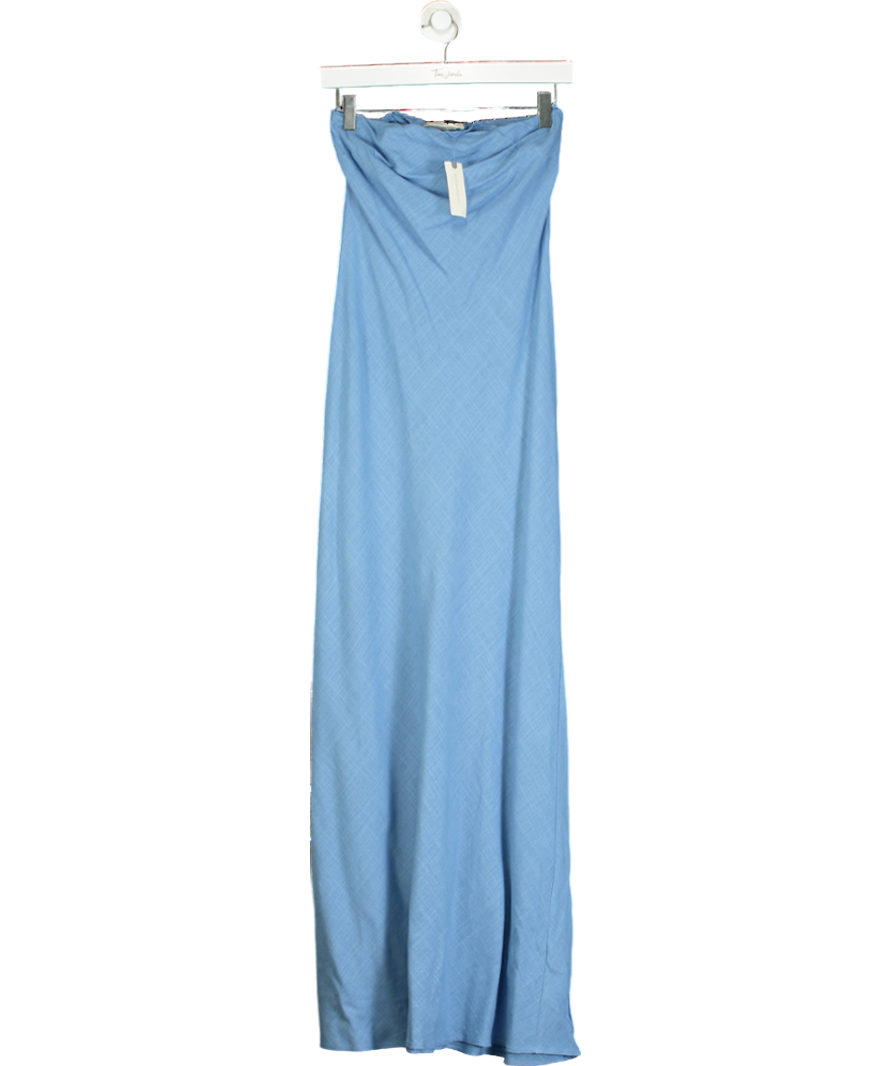 Anthropologie Blue The Fleur Strapless Linen-blend Maxi Slip Dress UK 8