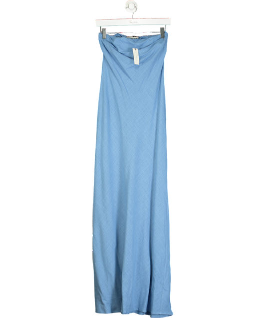 Anthropologie Blue The Fleur Strapless Linen-blend Maxi Slip Dress UK 8