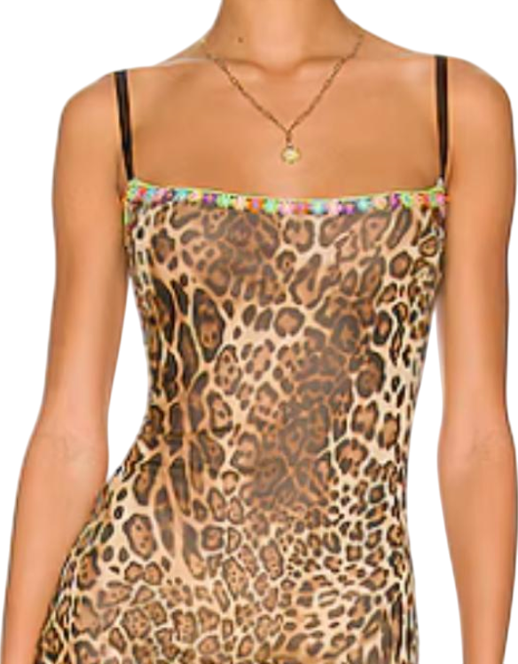 Danielle Guizio Leopard Mesh Mini Dress UK XS