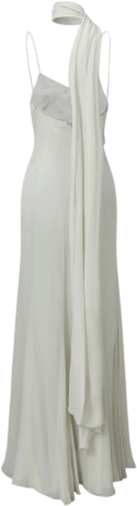 COURTNEY ZHENG Grey Ophelia Scarf Panelled Silk Gown UK M