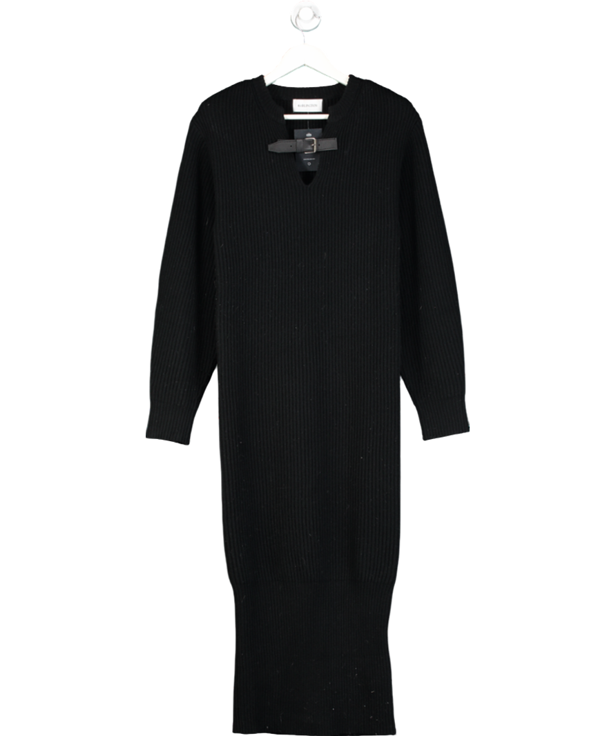 16ARLINGTON Black Egra Buckle Strap Ribbed Wool Cashmere Dress UK S