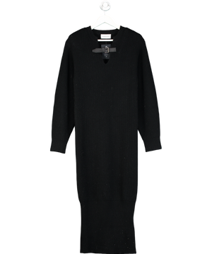 16ARLINGTON Black Egra Buckle Strap Ribbed Wool Cashmere Dress UK S