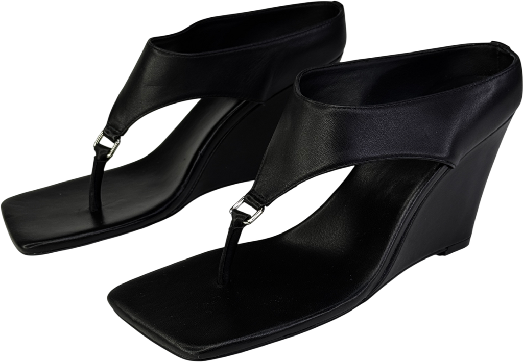 REBE Black Leather Yvie Wedge Heel UK 5 EU 38 👠