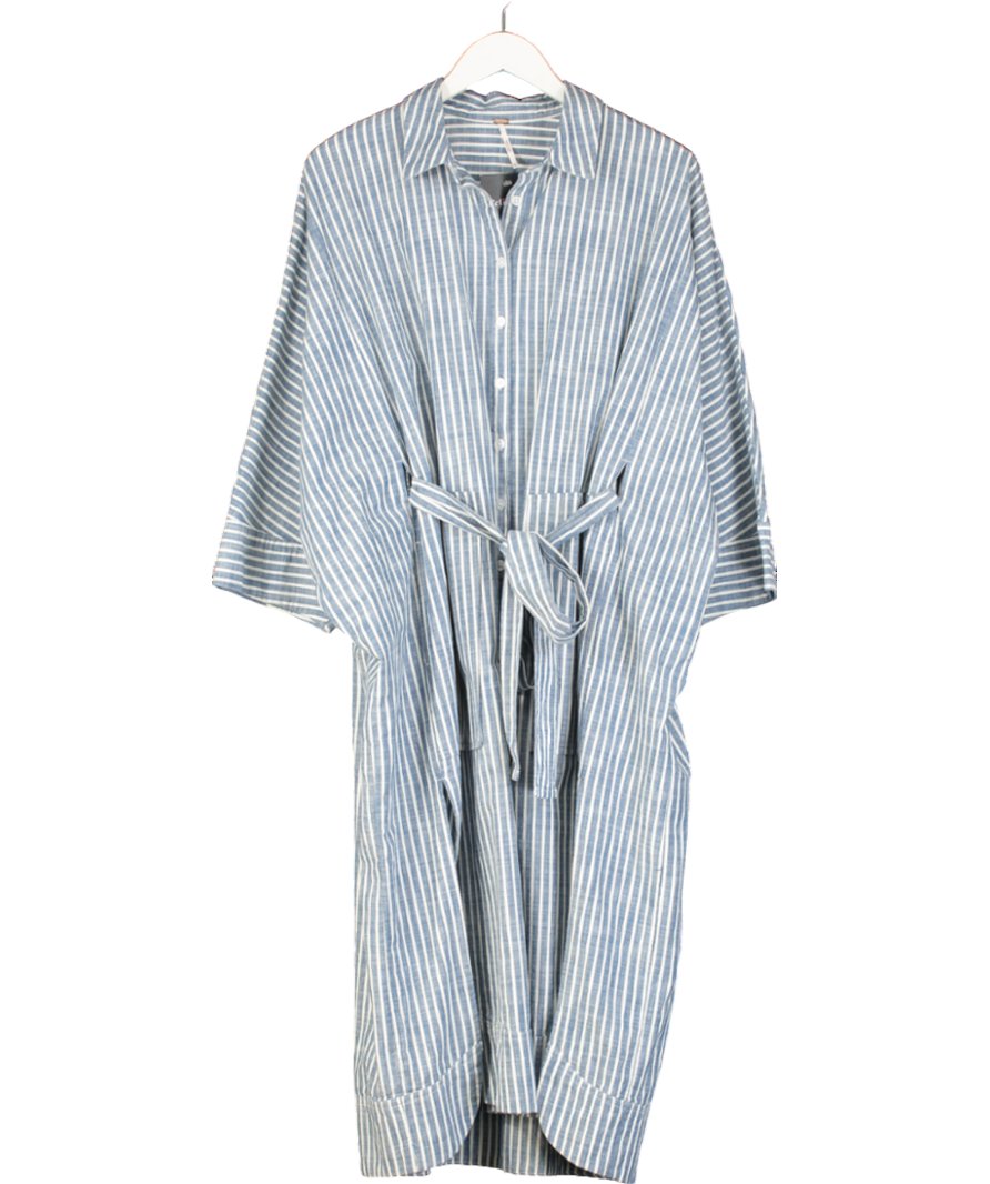Free People Blue Jess Cotton Striped Shirt Dress UK XS