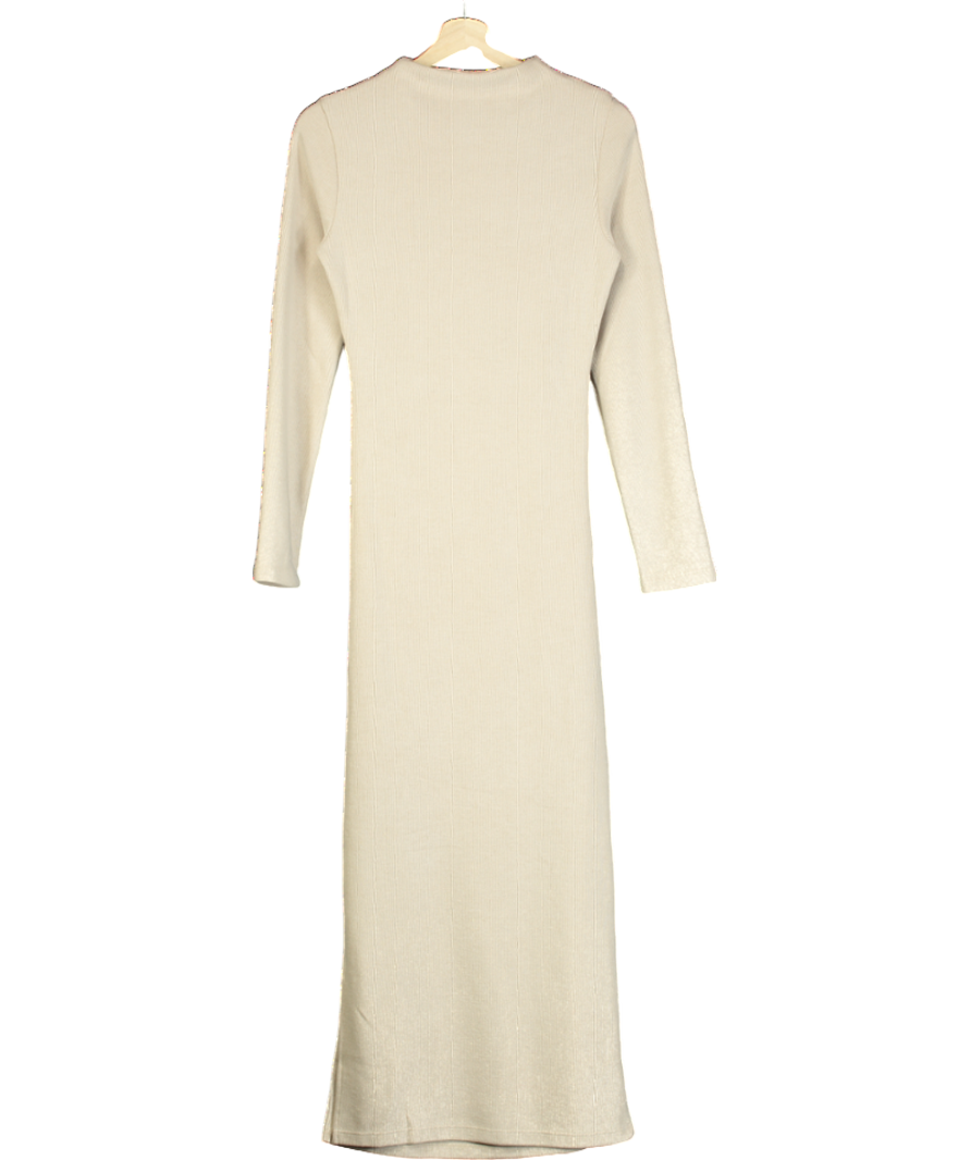 River Island Beige Long Sleeved Ruched Midi Dress UK 6