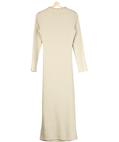 River Island Beige Long Sleeved Ruched Midi Dress UK 6