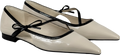 CHARLES & KEITH Patent Contrast-trim Pointed-toe Bow-strap Flats - Chalk White UK 4 EU 37 👠