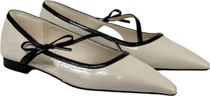 CHARLES & KEITH Patent Contrast-trim Pointed-toe Bow-strap Flats - Chalk White UK 4 EU 37
