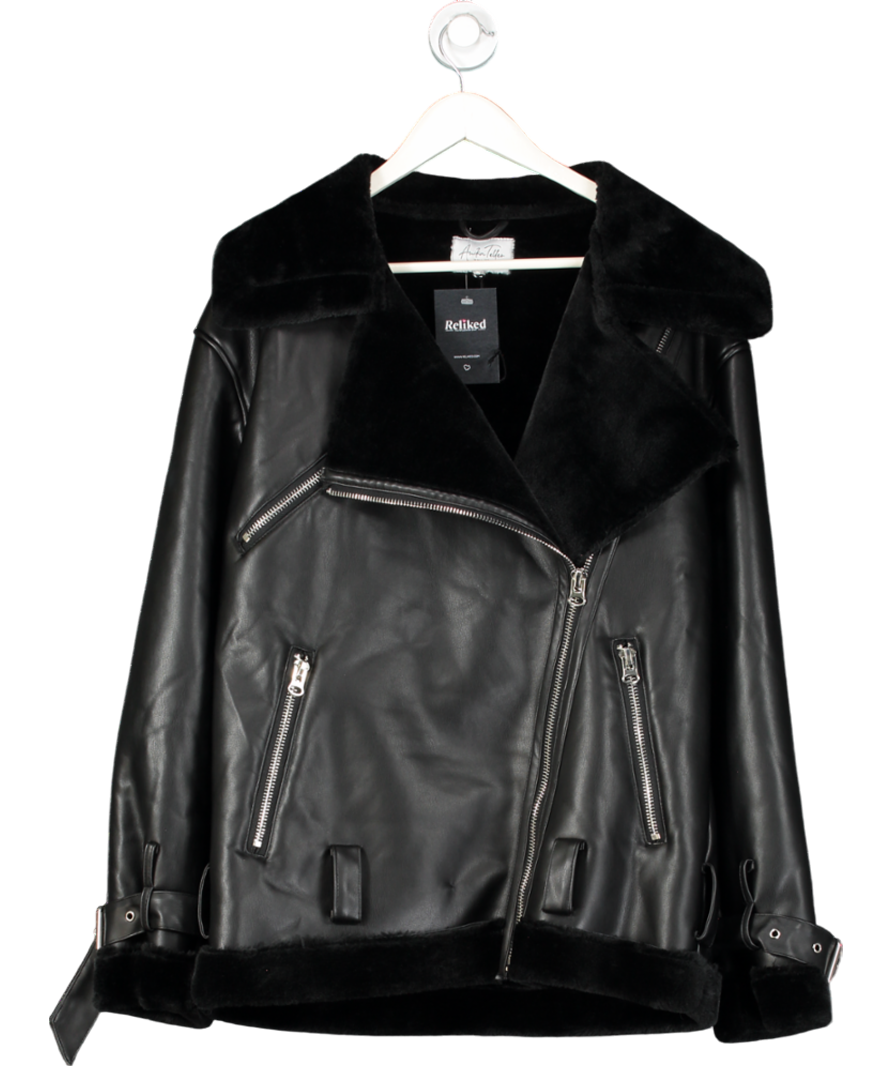 NA-KD Black Teddy Biker Jacket UK 8