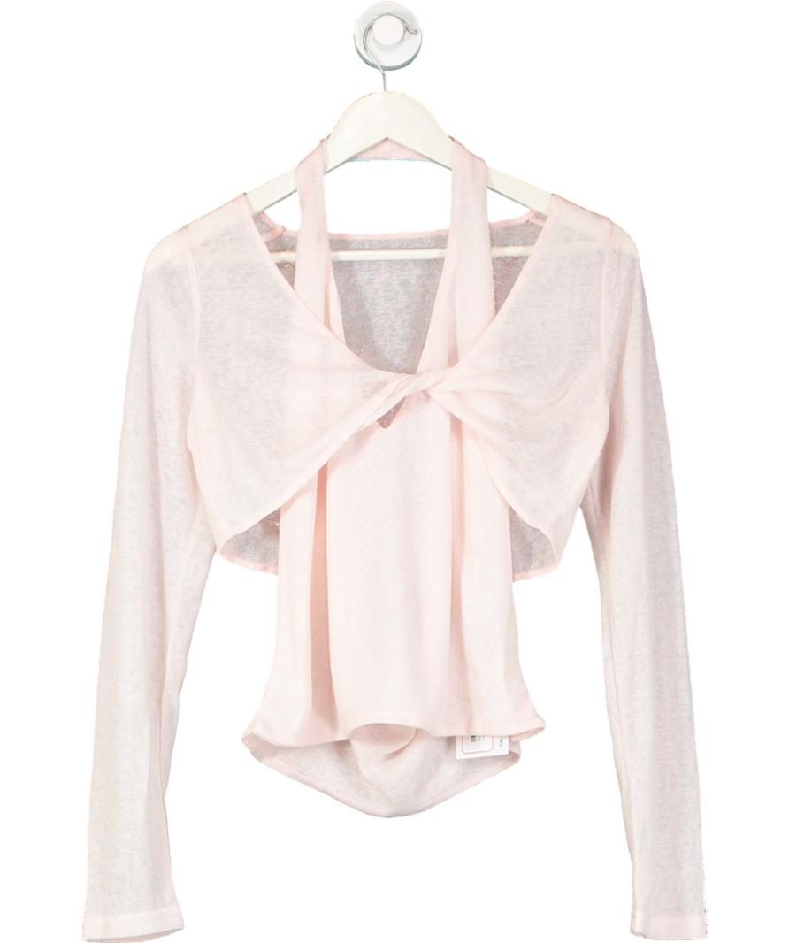 White Fox Pink Soft Knit Halter Top And Knot Front Top UK XL