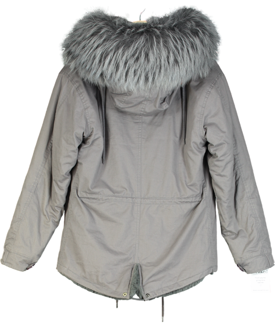 Fur Fraternity Grey Racoon Fur Lined Hooded Coat UK S