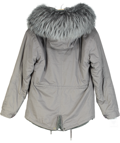 Fur Fraternity Grey Racoon Fur Lined Hooded Coat UK S