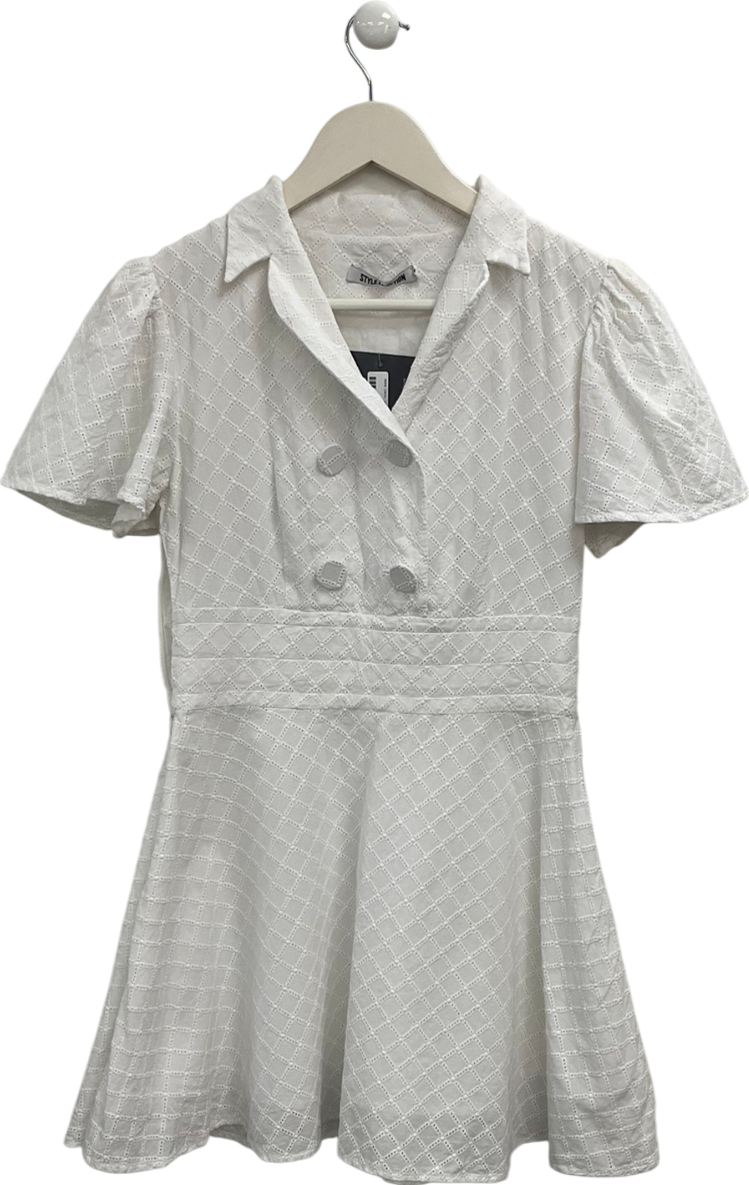 Stylefunction White Broderie Collared Mini Dress UK S