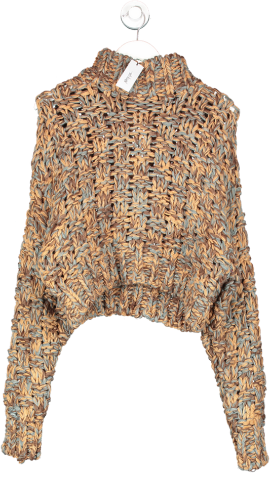 Nasty Gal Brown Premium Cable Weave Stitch High Neck Jumper UK M