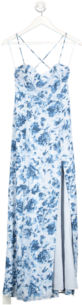 Abercrombie & Fitch Blue Strapless High Split Floral Dress UK XS