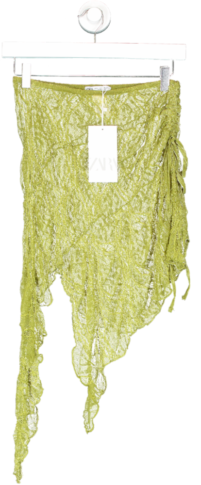 ZARA Green Asymmetric Lace Skirt With Relief Pattern UK M