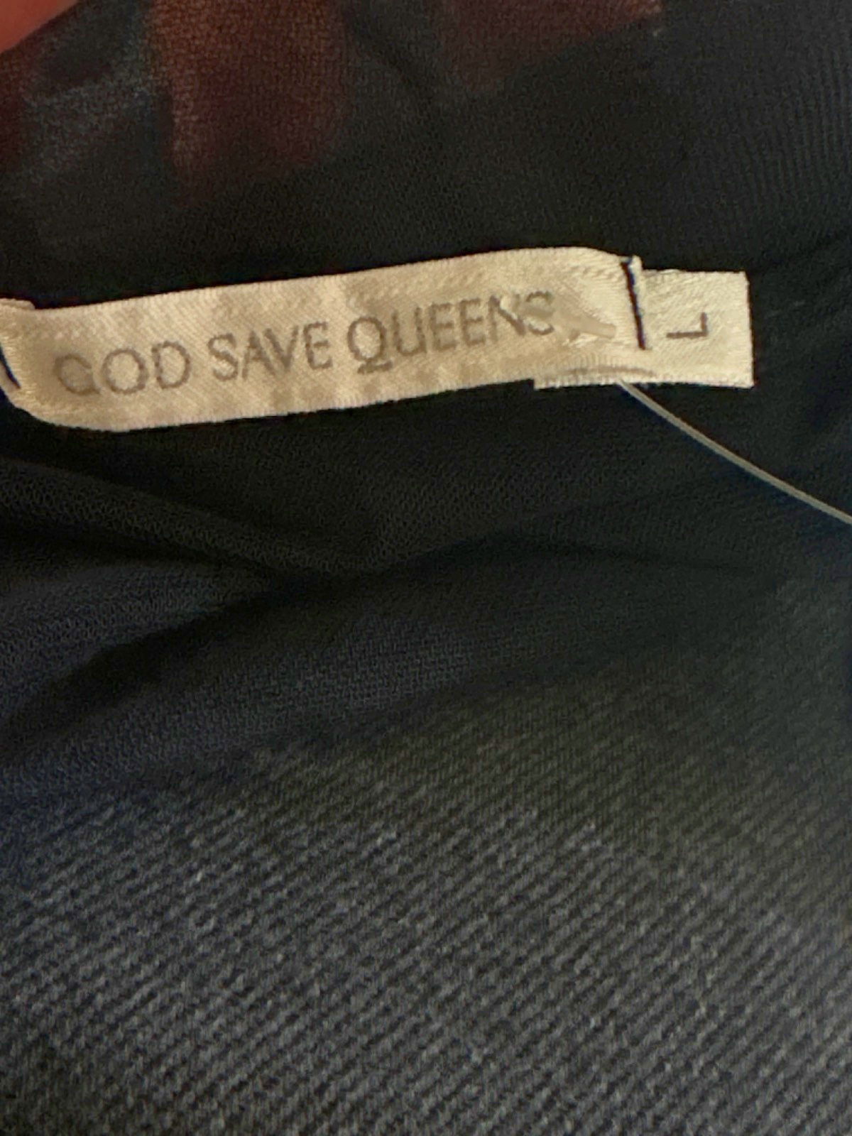 God Save Queens Black Sheer Tie-Front Top UK L