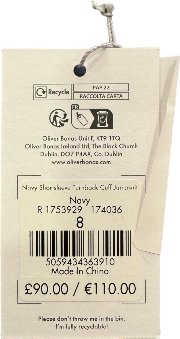 Oliver Bonas Blue Lyocell Utility Jumpsuit UK 12