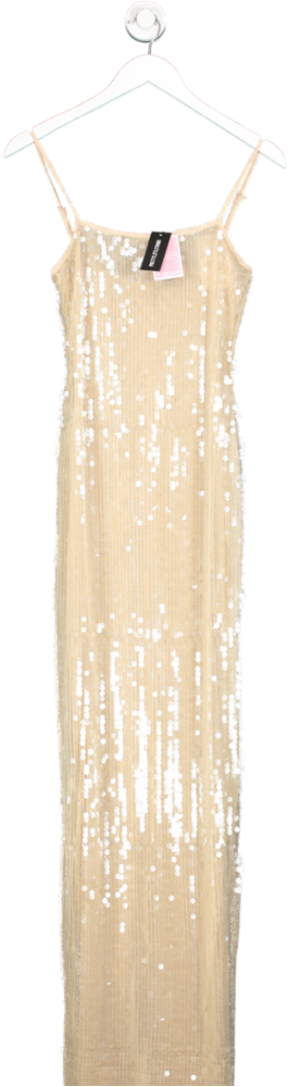 PrettyLittleThing Nude Tall Strappy Sequin Maxi Dress UK 8