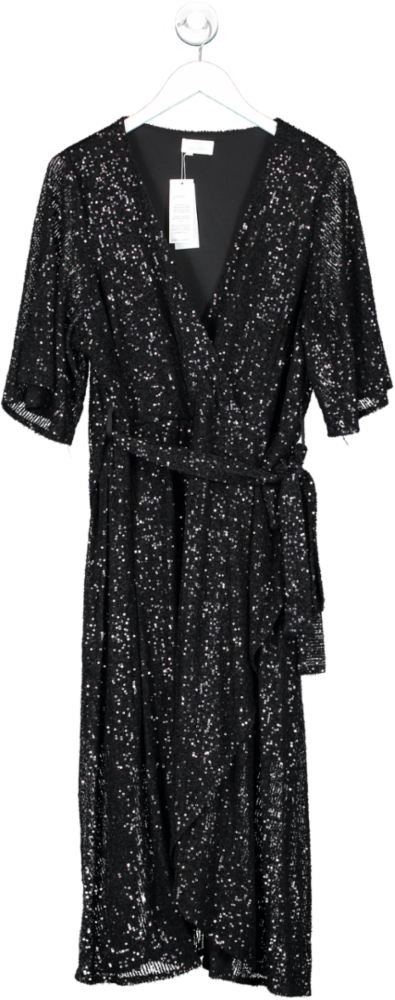 Yours Plus Black Sequin V Neck Wrap Dress UK 22