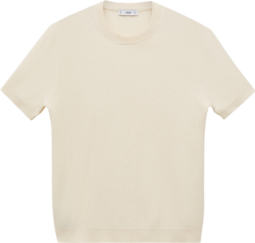 MANGO Cream Ribbed Knit T-shirt UK L