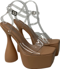Public Desire Nude Winner Perspex Strap Cylinder Platform Heels UK 8 EU 41 👠