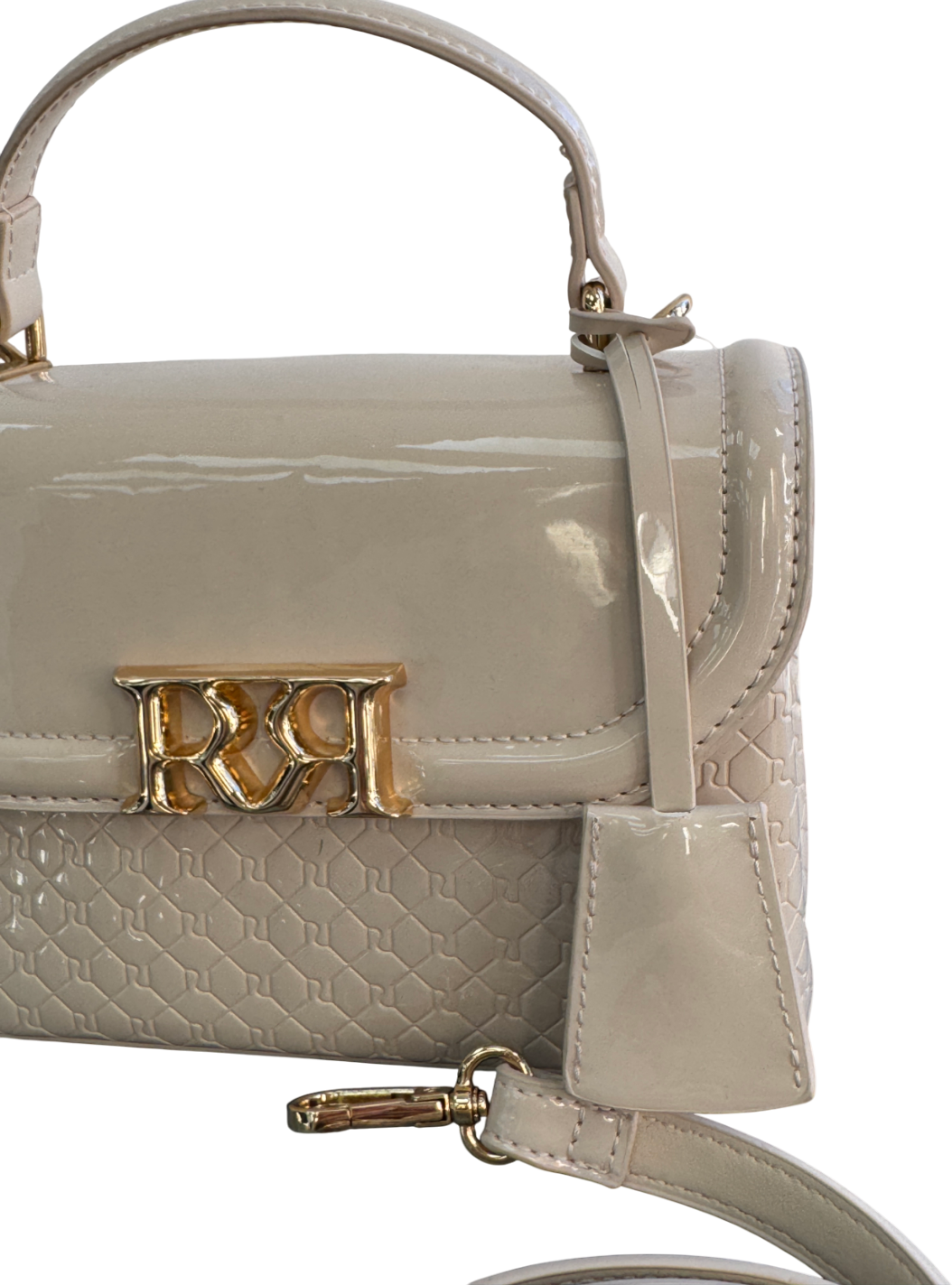 River Island Cream Patent Mini Top Handle Bag With Crossbody Strap