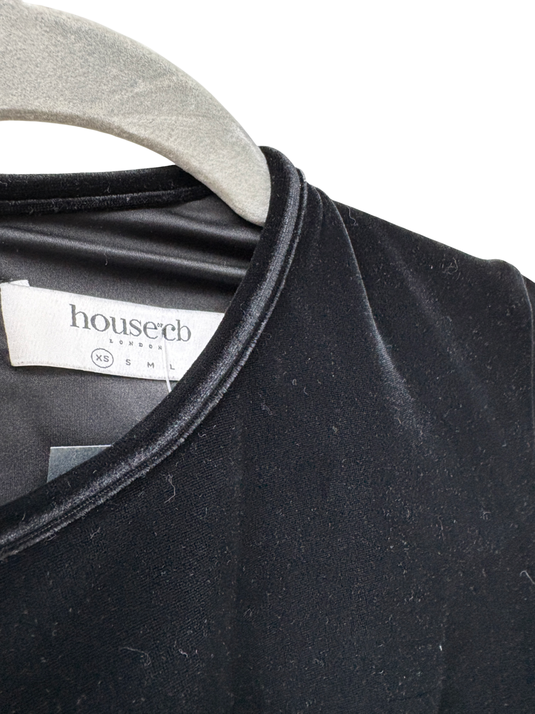 House of CB Black Velvet Feather Trim Mini Dress UK XS