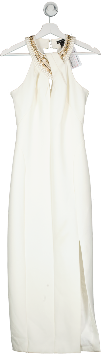 Karen Millen White Enamel Chain Detail Halter Maxi Dress UK 8
