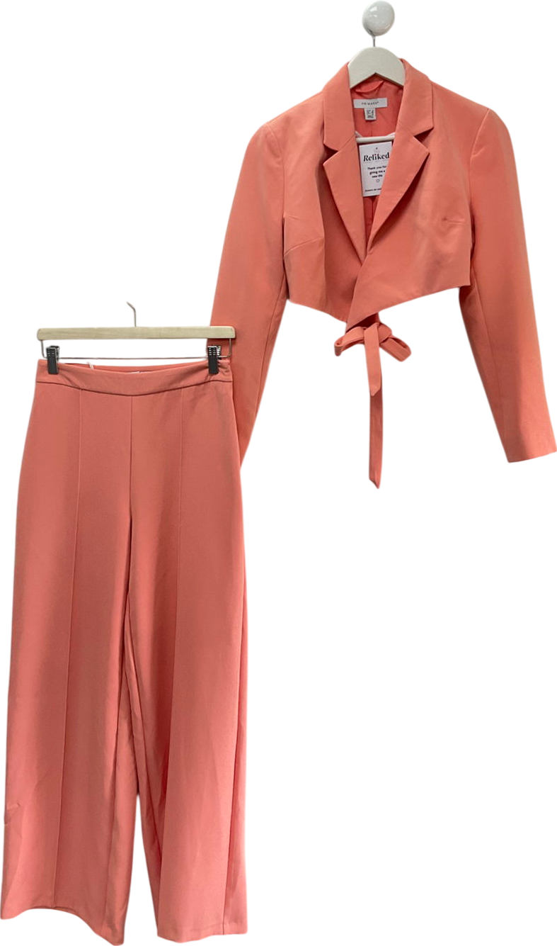 Primark Coral Pink Cord Set With Tie Up Cropped Blazer UK 8