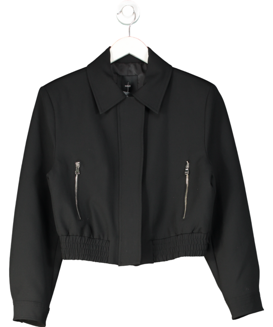 MANGO Black Cropped Jacket With Shoulder Pads UK S
