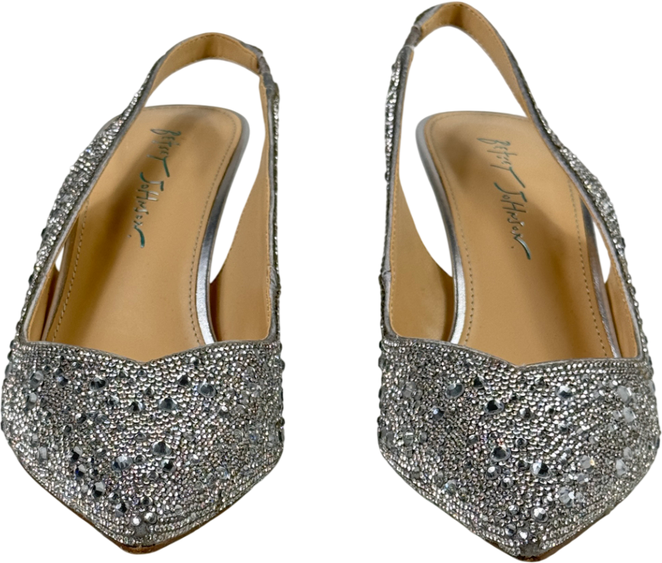 BETSEY JOHNSON Metallic Silver Crystal Embellished Sling Back Clark Shoes Us8.5 UK 6 EU 39 👠