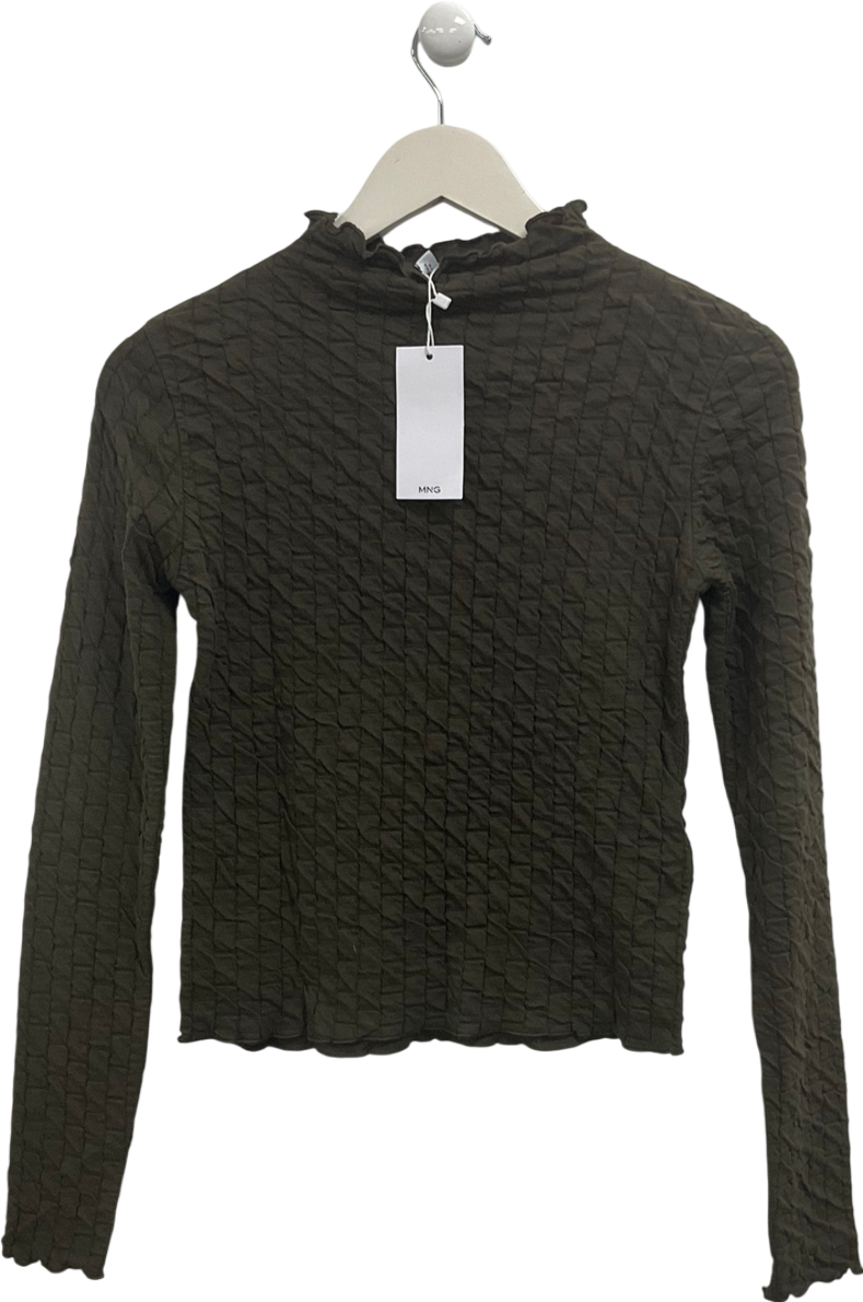 MANGO Green Textured High Neck Top UK M