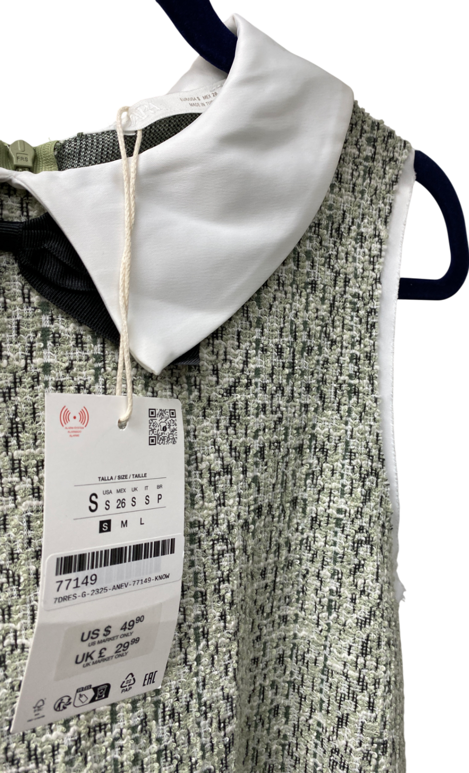 ZARA Green Tweed Peplum Bow Dress UK S