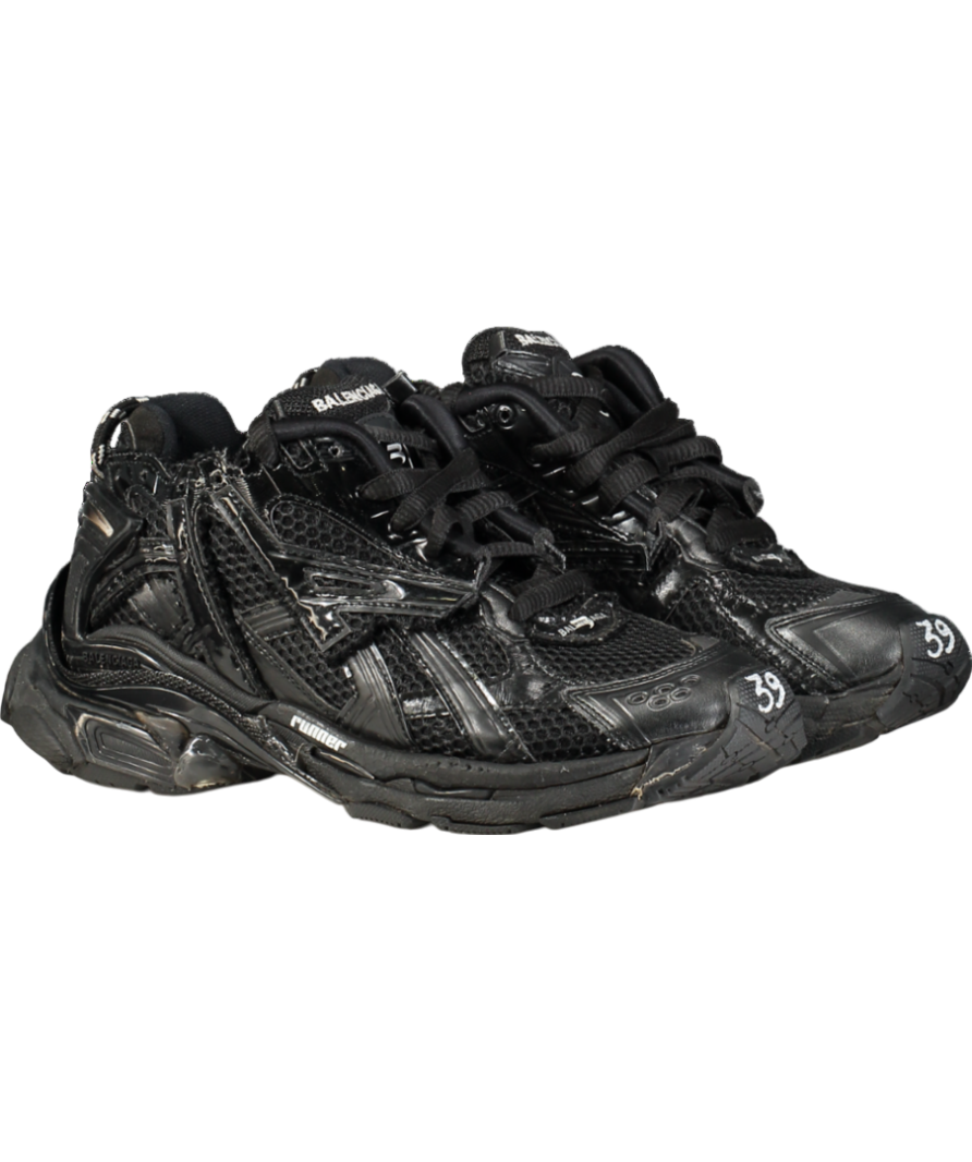 Balenciaga Black Runner Mesh And Faux-leather Low-top Trainers UK 6 EU 39 👠