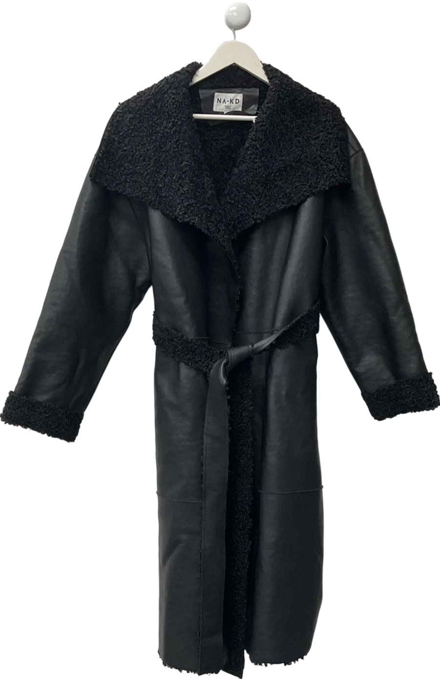 NA-KD Black Bonded Faux Fur Detailed Pu Coat UK 14