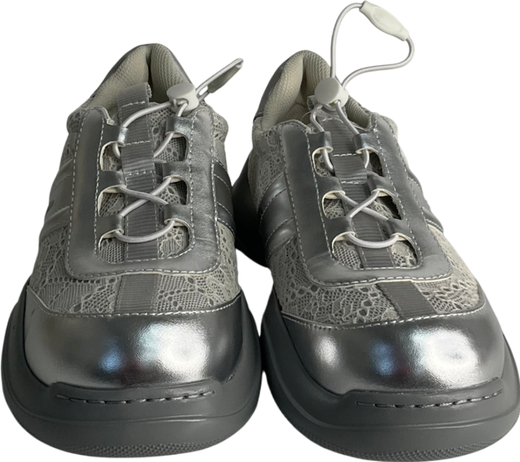 Charles & Keith Grey Casey Metallic & Lace Chunky Sneakers UK 4 EU 37 👠