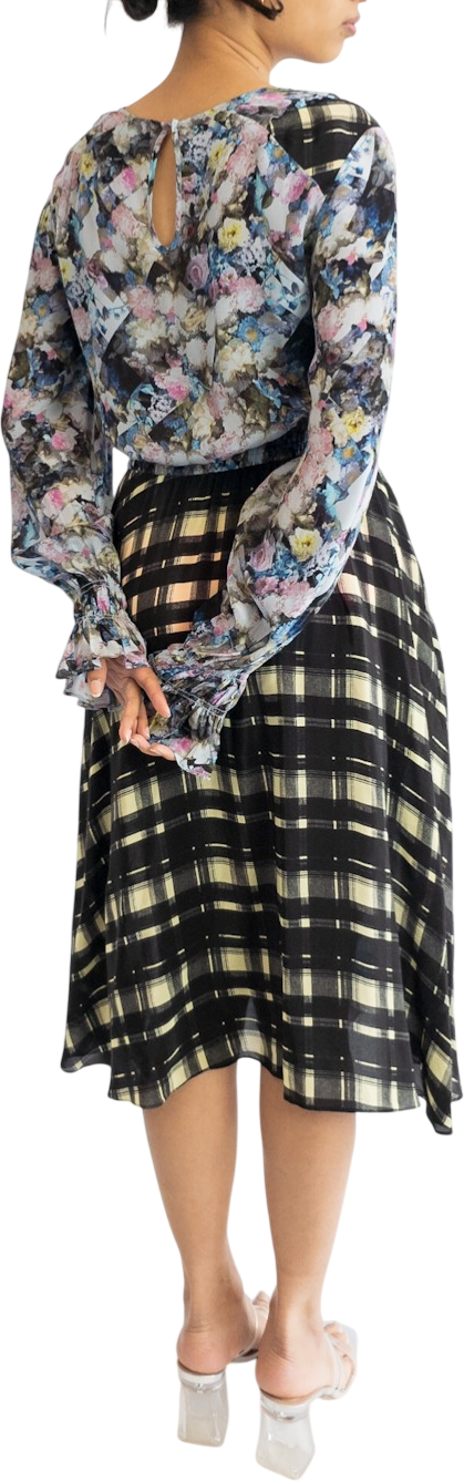 PREEN Blue Line Abstract Floral & Checkered Print Kara Dress UK XS