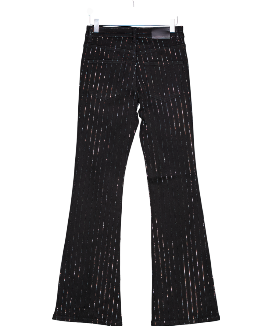 Phix Black Diamante Pin Stripe Denim Flare Jeans W28