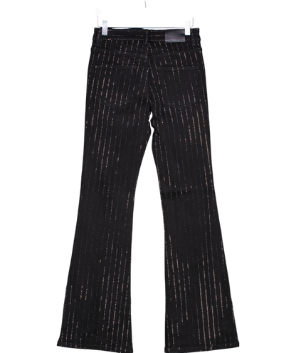 Phix Black Diamante Pin Stripe Denim Flare Jeans W28