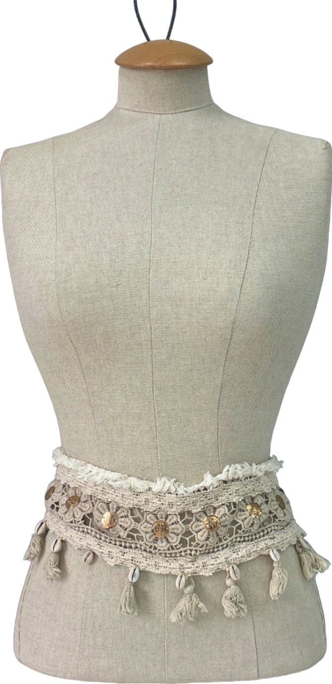 Boho White Crochet Belt with Tassels One Size