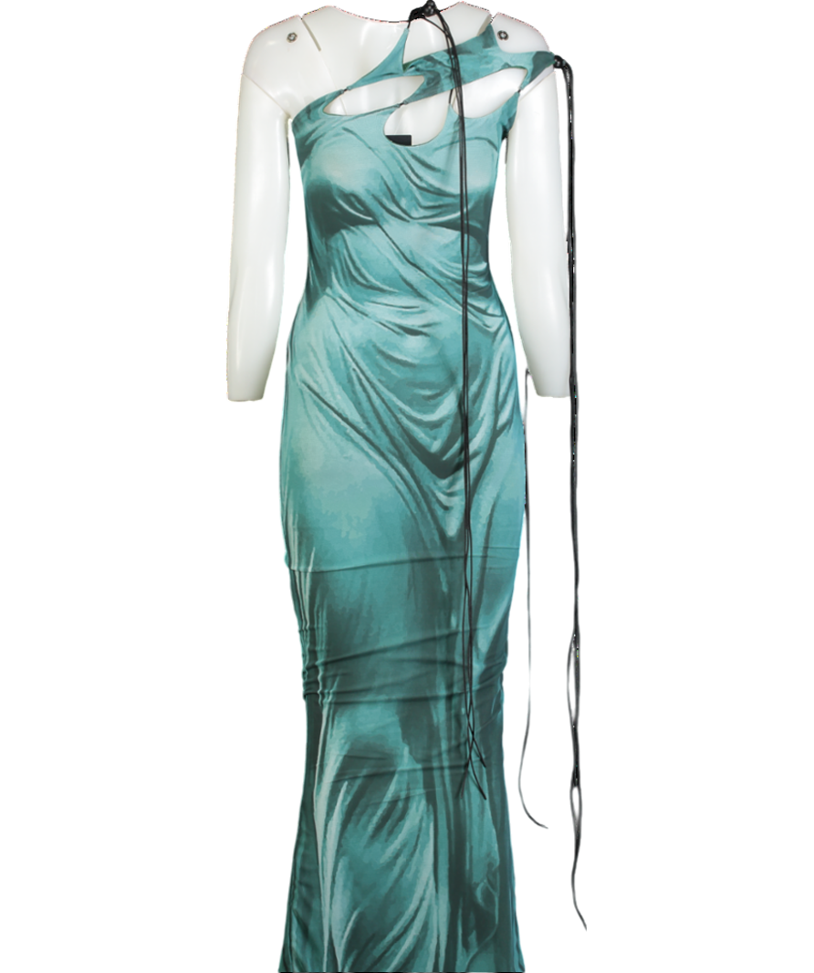 Green Abstract Cut Out Slinky Maxi Dress UK XS/S