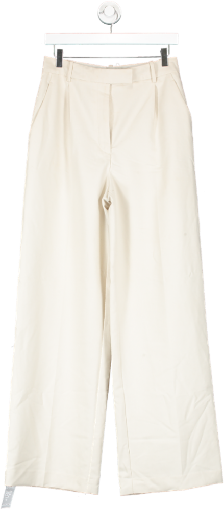 ZARA Cream Wide Leg Trousers With Darts In Oyster UK M