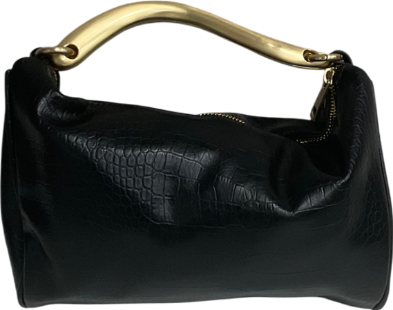 Next Black Croc Effect Handbag with gold sculptural handle
